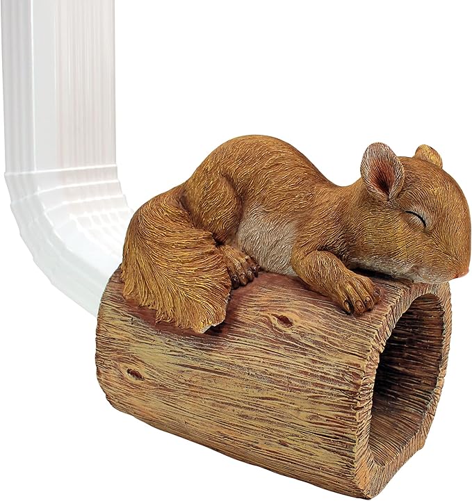 Jolly the Squirrel Gutter Guardian Downspout Statue