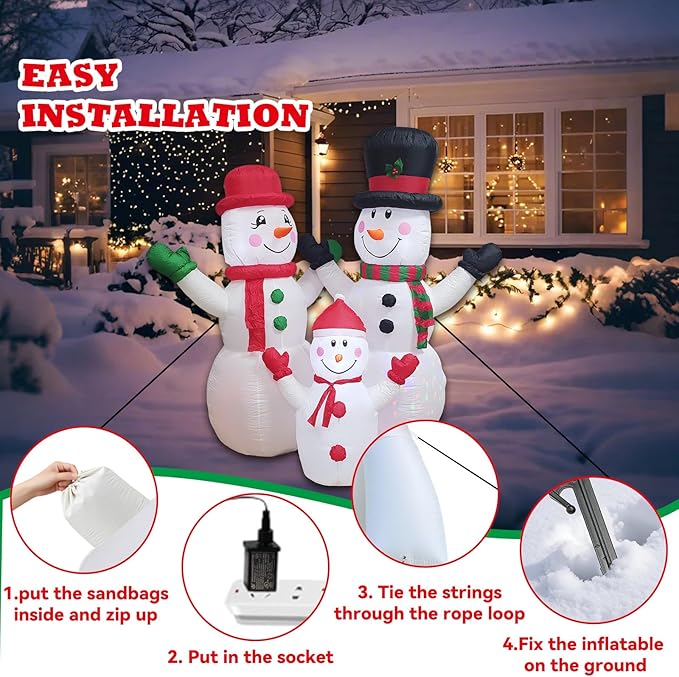 Christmas Inflatable Snowman Family Decorations Blow Up - 7FT Giant Outdoor Snowman Decor with Rotating Lights | Xmas Inflatable for Indoor Outdoor Yard Lawn Garden Party