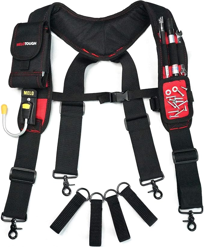MELOTOUGH Magnetic Tool Belt Suspenders with Magnetic WristBand for Work Belt Padded Suspenders Constrcution