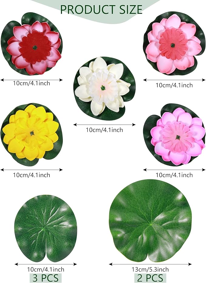 22 Pcs Water Lily for Ponds Plastic Frog Figures Set, Include 12 Plastic Frogs and 5 Floating Lotus 5 Water Lily Artificial Pond Plants for Garden Home Decor Party Favor