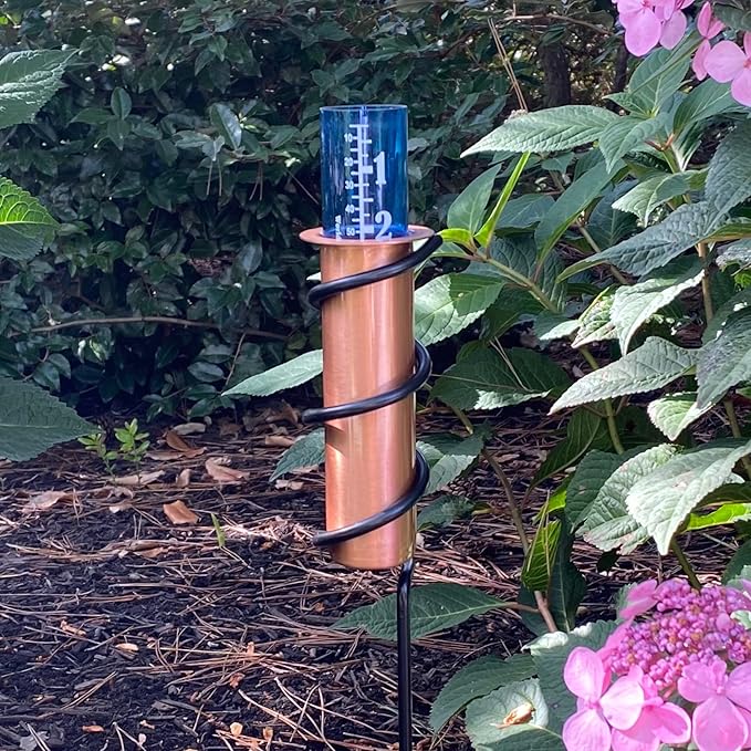 WCRG Copper Rain Gauge for Yard, Steel Stake - Outdoor Sprinkler Gauges, Shatterproof, Winter-Safe, Accurate, Decorative - The Original Floating Rain Gauge, USA Assembled & Designed