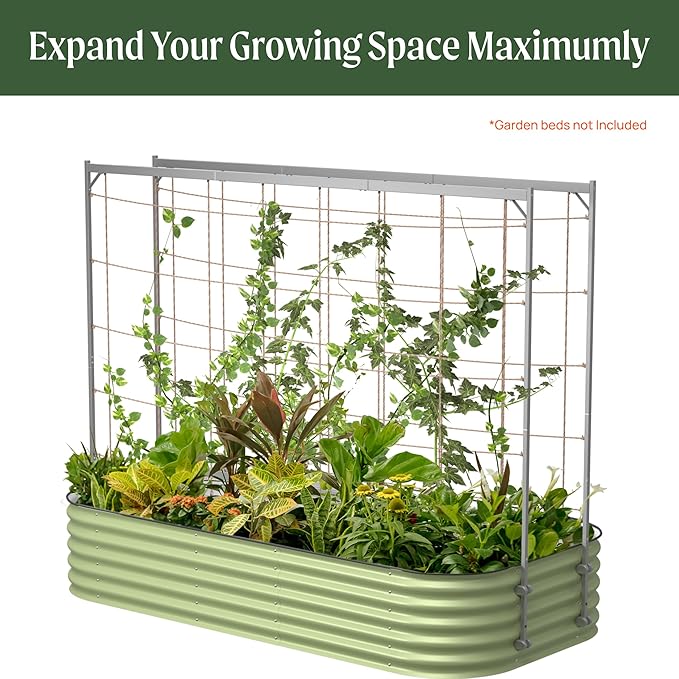 Vego Garden 9.5ft Long Metal Frame Tomato Trellis, Garden Trellis for Climbing Plants Like Cucumber Beans Tomatoes & Vines, for Raised Garden Beds