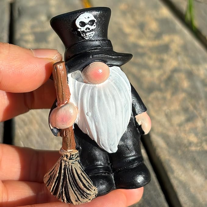 Dark Wizard Gnomes Set of 3 - Gothic Mini Figurines for Halloween, Christmas & Magic Party Decor, Shelf Sitters and Tiered Tray
