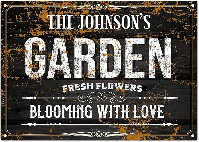 Custom Garden Blooming With Love Sign, Christmas Season, Personalized Name For Backyard/Flower Garden Décor Sign, 10x14 Inches, Rust Free .040 Aluminum, Fade Resistant, Made in USA by Sigo Signs