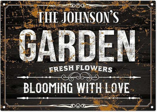 Custom Garden Blooming With Love Sign, Christmas Season, Personalized Name For Backyard/Flower Garden Décor Sign, 10x14 Inches, Rust Free .040 Aluminum, Fade Resistant, Made in USA by Sigo Signs