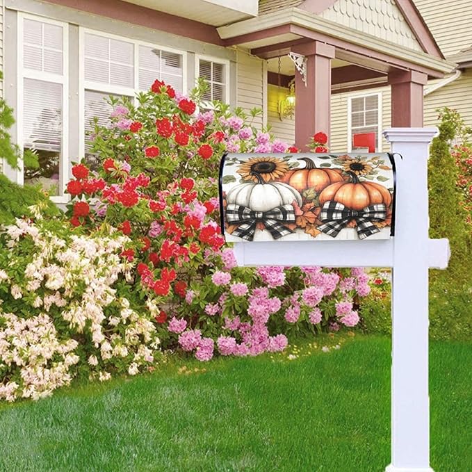 Mailbox Covers Pumpkin Sunflower Fall Thanksgiving Pumpkin Sunflower Fall Thanksgiving Magnetic Letter Post Box Cover Standard Size 25.5 x 21 Inch Garden Yard Home Decorative