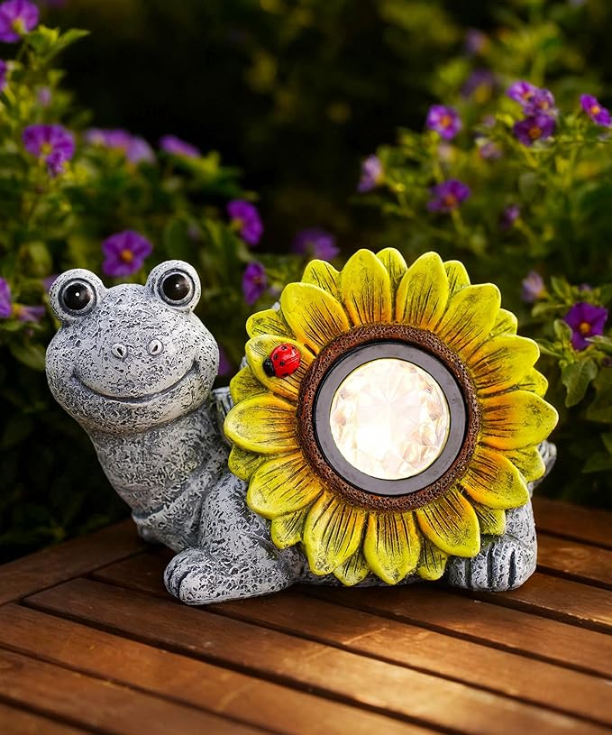 Solar Turtle Sunflower Light Garden Decor, Outdoor Statue Ornaments for Home Yard Lawn,Unique Gifts for Women Grandma Mom(Grey)