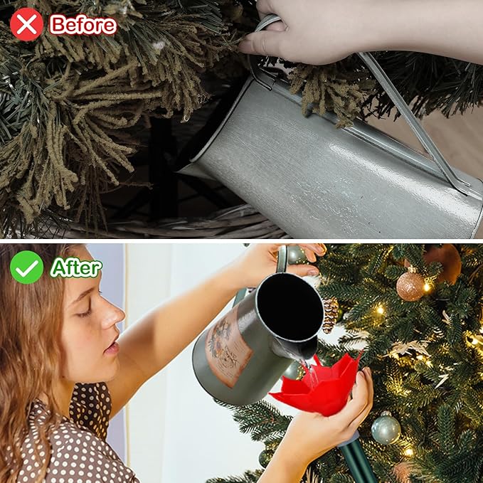 Tioncy Christmas Tree Watering System with Poinsettia Wide Opening Design Stainless Steel Christmas Tree Watering Funnel with Long Funnel Spout for Indoor and Outdoor Trees (Red)