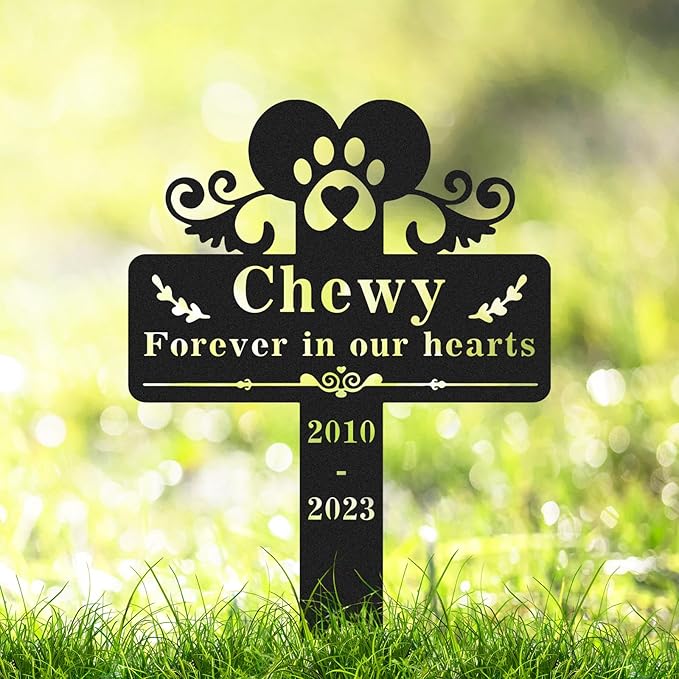 Personalized Pet Grave Marker Dog Memorial Garden Stake, Custom Dog Name Memorial Stake Metal Garden Decor Sign Cemetery Grave Plaque Stake for Outdoor Yard Lawn Sympathy Garden Stake