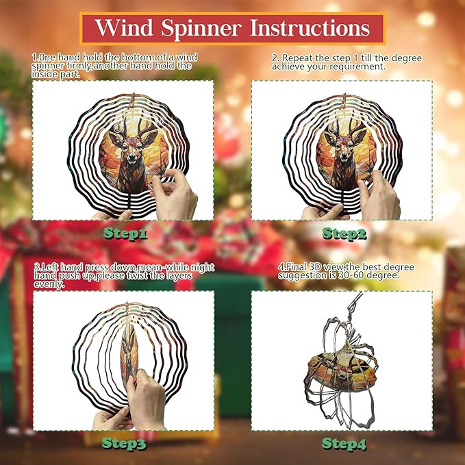 Deer Head Wind Spinner 3D Frosted Deers Head Wind Spinner Hanging for Yard and Garden, Cute Spinners Made of Tough Steel Plate