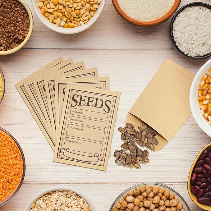 100 Pcs Self Adhesive Seed Envelopes - Resealable Paper Packets for Flower and Vegetable Seeds Storage - Kraft Organizer, 3.1 x 4.7 Inch