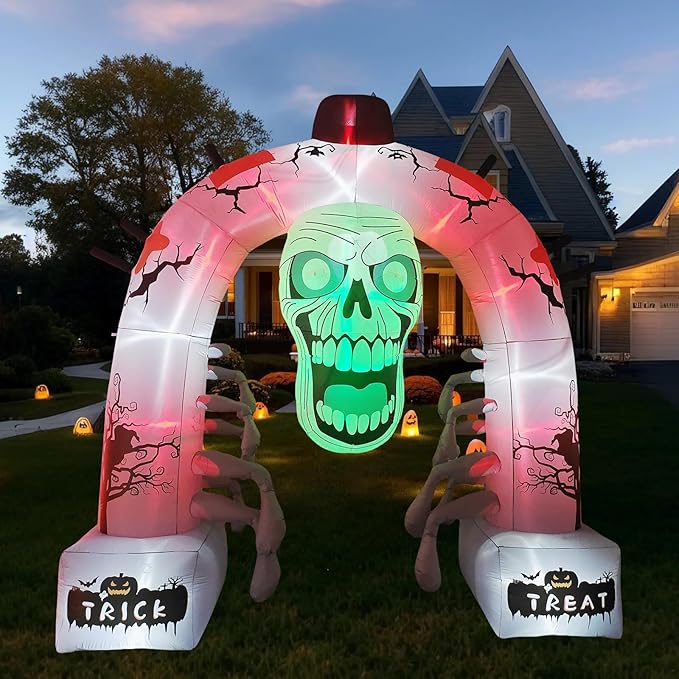 DILANSHOP 12FT Halloween Inflatable Arched Door Giant Scary Skeleton with Built in LED Lights, Spooky Outdoor Decoration for Front Yard Lawn Garden - Halloween Party Holiday Blow Up Decor