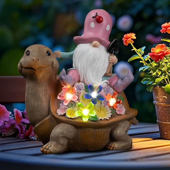 Solar Gnomes Outdoor Turtle Garden Statue for Yard with Outdoor Decorations for Patio Mom Gift