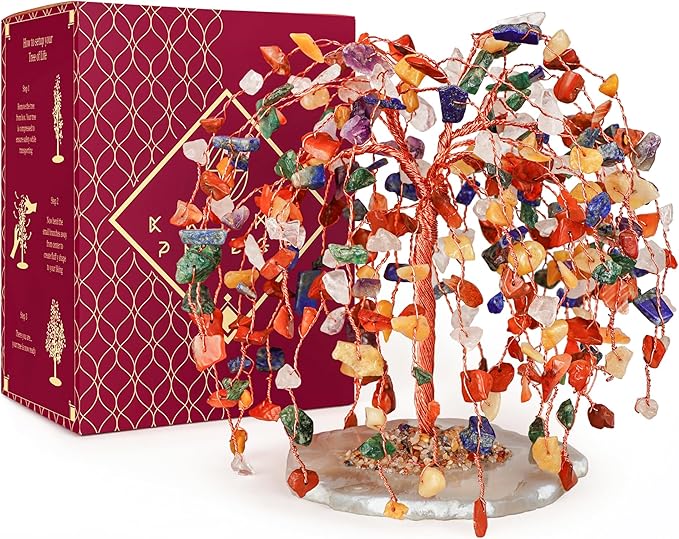 7 Chakra Healing Crystal Tree of Life, Home and Office Desk Décor, Feng Shui Money Bonsai Trees for Postive Energy, Wealth, Good Luck, Protection, Reiki Healing Crystals and Stones, Spiritual Gifts