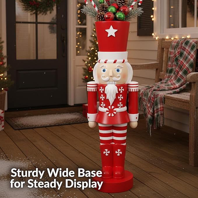 Sunnydaze 3ft Alfonso The Noble Nutcracker Christmas Decoration - Polyresin Indoor or Outdoor Nutcracker Statue with Candy Cane Design
