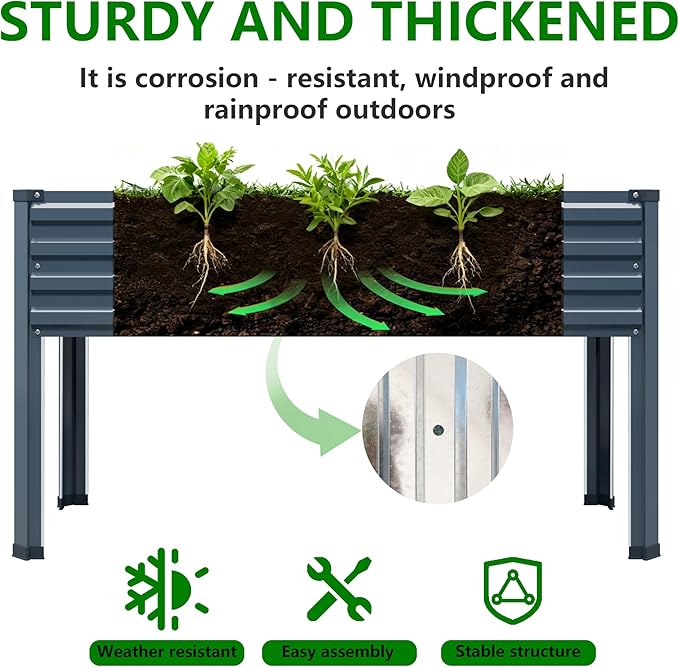 MGNO Galvanized Raised Garden Bed Outdoor with Legs,48×18×32in Metal Elevated Raised Planter Box for Backyard, Patio, Balcony, 300lb Capacity,Grey…