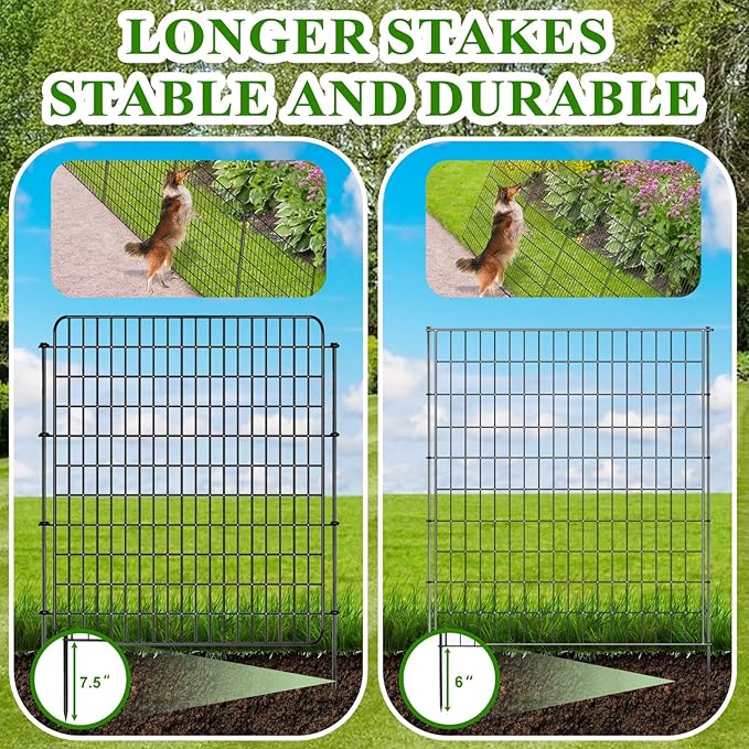 Garden Fencing Animal Barrier 10 Pannels, 36 in(H) X 25 ft(L) No Dig Dog Tall Fence Outdoor for Yard Rustproof Garden Metal Wire Border Patio Rabbit Ground Stakes