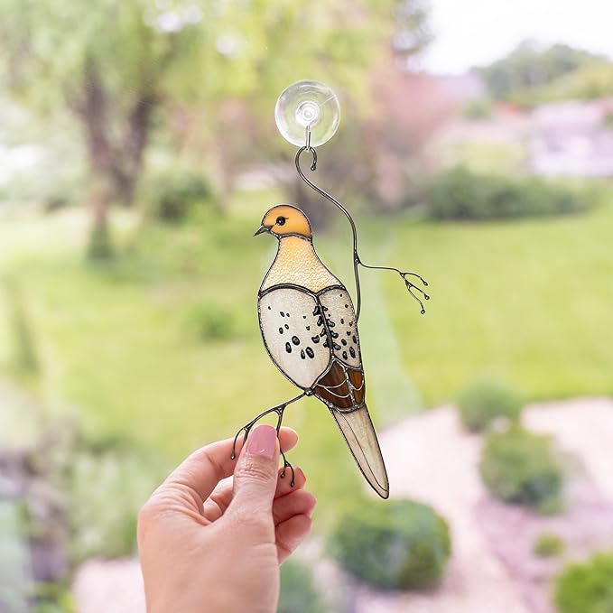 Stained Glass Morning Dove Suncatcher – Peaceful Glass Bird Window Hanging – Handmade Dove Sun Catcher for Indoor Window Decor or Garden Gift (Mourning Dove)