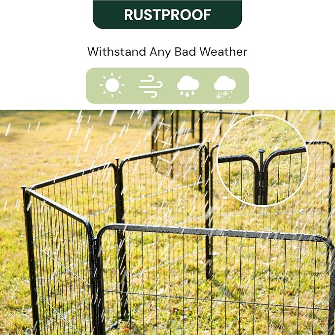 SunsGrove Garden Fence 24 in(H) x 3.7 ft(L) 2 Panels, Heavy Duty Metal Animal Barrier Fence for Dogs, Easy No-Dig Setup, Decorative Dog Fences, Black