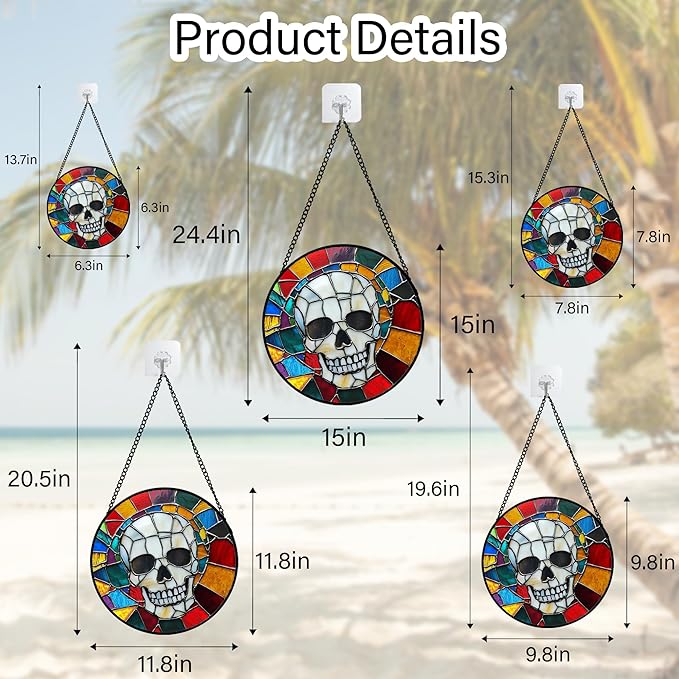 Stained Glass Window Hanging Halloween Horror White Skull 9.8" - Suncatcher Door Garden Kitchen Sun Catcher Home Gothic Decor Birthday for Mom Men Woman Friend Grandma