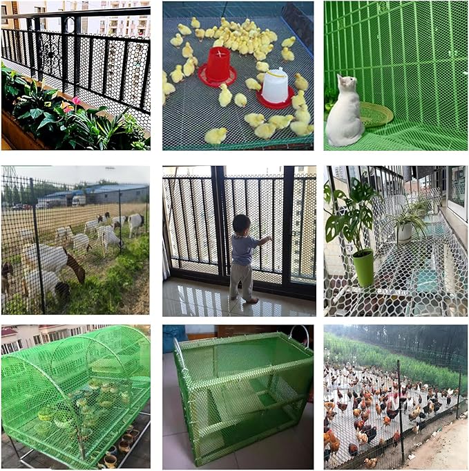 XIFENG Plastic Chicken Wire Mesh Fence Roll, Plastic Fencing Poultry Fencing Netting for Garden Fencing Farm Cats Dogs Rabbit Snake Animal Barrier(Size:0.7''mesh-98'L x 3.3'W Roll,Color:Green)