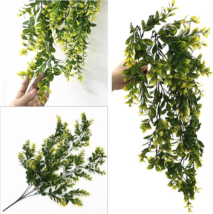 Artificial Hanging Plants, Fake Vines Decoration Plastic Leaves Faux Ivy Foliage Rattan Greeny Vine Plant for Wedding Indoor Outdoor Home Garden Bedroom Office Wedding Christmas Decor - Yellow 4 Pack