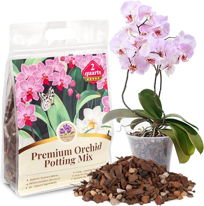 Orchid Bark Potting Mix with Pine Bark and Perlite, Fast Draining Orchid Soil for Healthy Roots, Ideal for Repotting Orchid and Orchid Bark for Indoor Plants (2 Quarts)