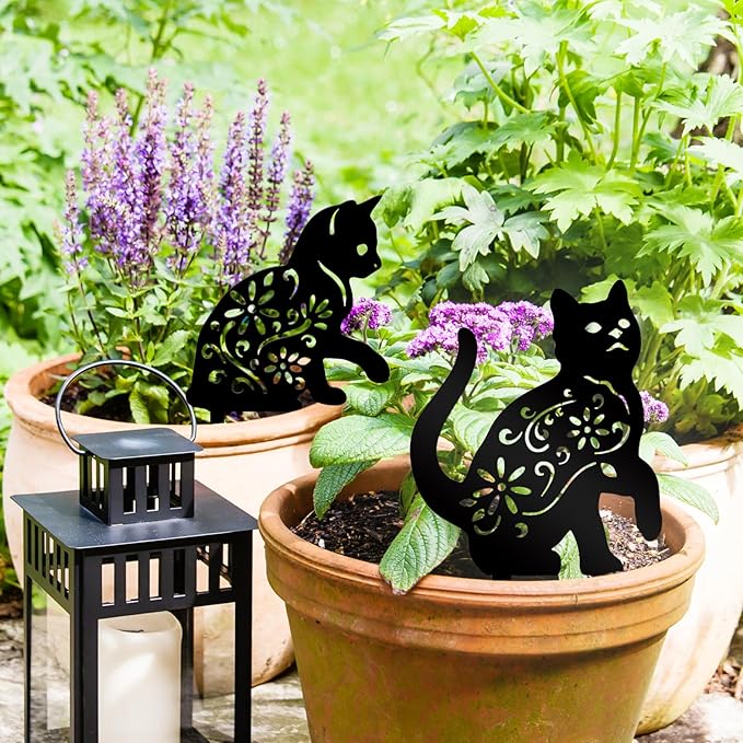 Metal Garden Stakes Decorative, Black Cat Silhouette Yard Decorations Outdoor Decor Patio Lawn Ornament Art for Women/Men/Cat Lovers Gifts