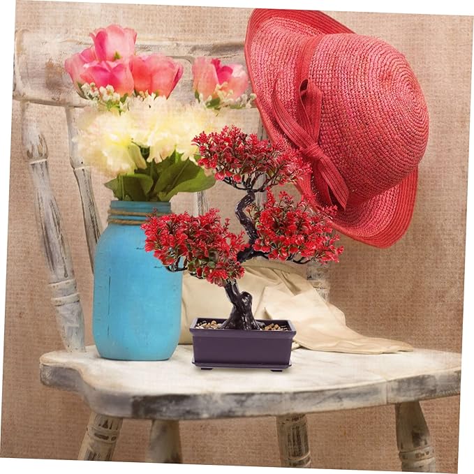 Cabilock Artificial Bonsai Tree, Fake Potted Bonsai Plants Decoration, Desktop Realistic Welcoming Pine Ornament for Home Office Entryway Chests Decor, Red