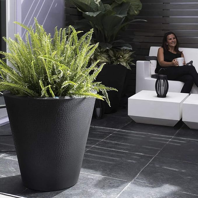 Crescent Garden Dot TruDrop Indoor/Outdoor Planter, Self-Watering Plant Pot, 16 Inches, (Slate)