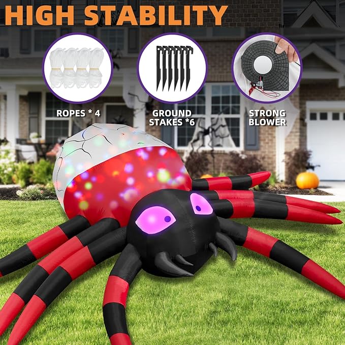 12FT Halloween Inflatable Scary Spider Decorations Outdoor,Halloween Blow Up Yard Decorations Built-in Rotating LED Lights,Party Decorations,Haunted House Decor,for Garden,Lawn.