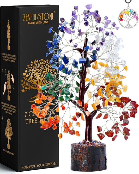 ZENFULSTONE 7 Chakra Tree of Life Spiritual Décor for Home & Office | Handmade Crystal Bonsai for Positive Energy & Healing | Wonderful for Her