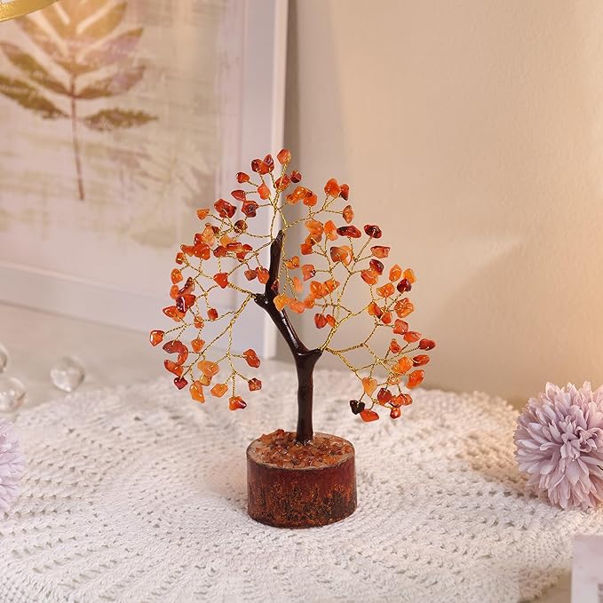 Carnelian Money Tree - Carnelian Crystal Gem Tree for Good Luck & Feng Shui - Spiritual Item