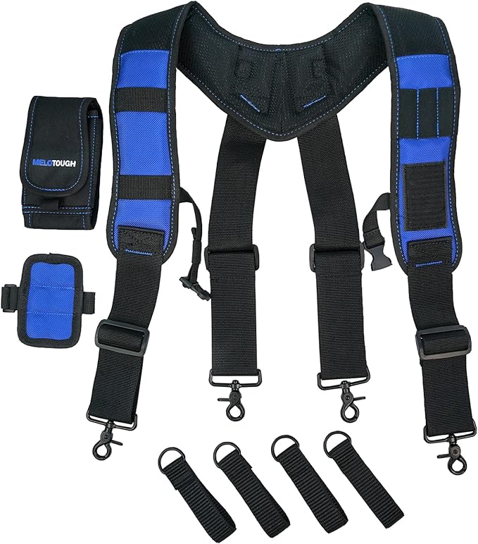 MELOTOUGH Magnetic Tool Belt Suspenders with Magnetic WristBand for Work Belt Padded Suspenders Constrcution
