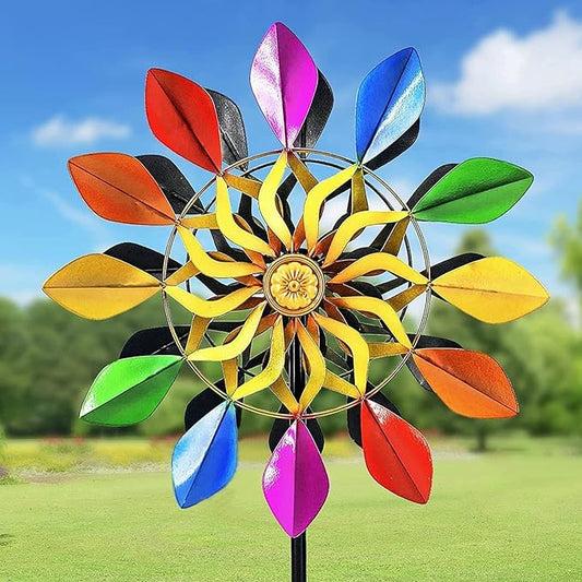 DIBIEECN 78 Inch Big Kinetic Wind Spinners with Garden Stake, Rainbow Metal Windmill Decorations, Outdoor Wind Sculpture, Dual Direction Colorful Wind Catcher for Yard Art, Lawn, Garden Decor, Gifts