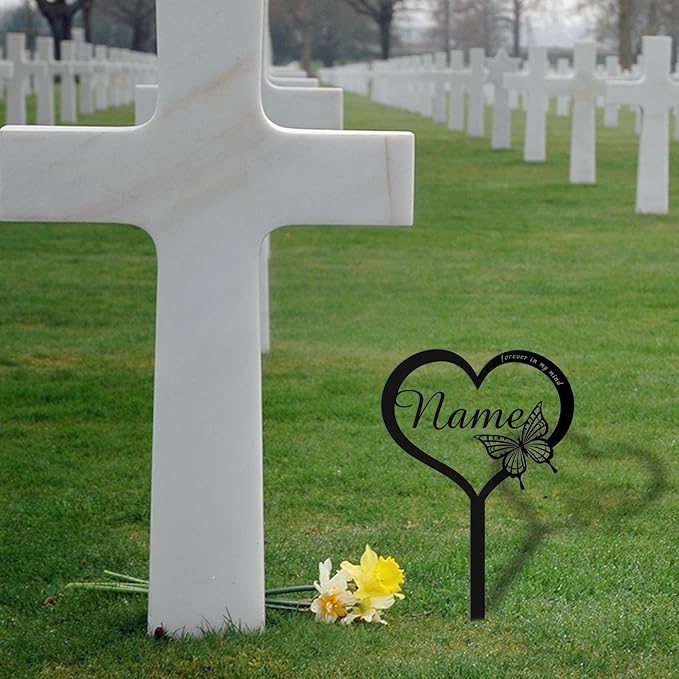 Custom Metal Heart with Butterfly Memorial Stake,Grave Marker,Personalized Cemetery Stake,Loss of Loved One Garden Stake