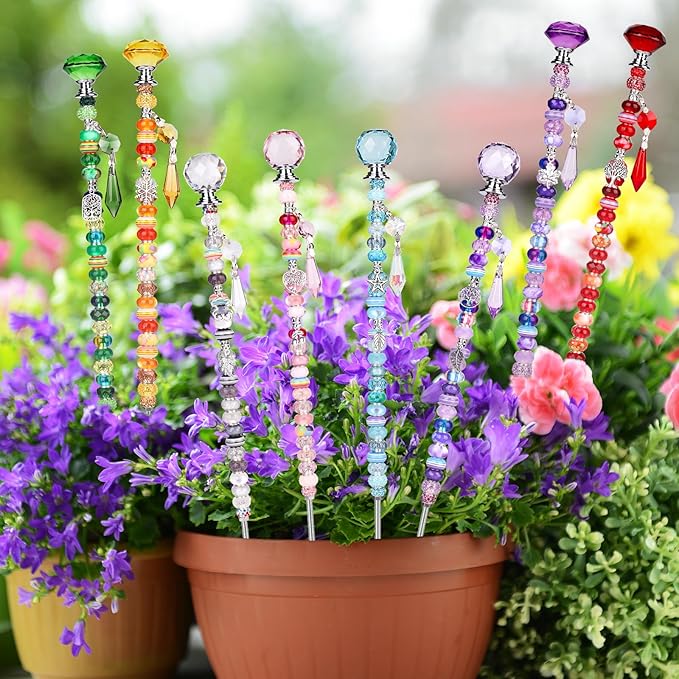 UFU 238Pcs DIY Fairy Wand Beaded Garden Stakes Kit, Fairy Wands Kit with Sparkling Crystal Pendants, Suitable for Different Holidays Garden Stakes Decorative Outdoor Beadable Items(12IN)