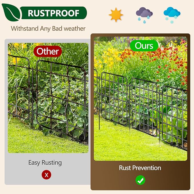 13ft x 17in Garden Fence Animal Barrier, 12 Panels No Dig Fence Border, Rustproof Metal Decorative Garden Fence with Ground Stake, Flower Bed Edging Border for Dog, Rabbit, Outdoor Yard Patio Decor