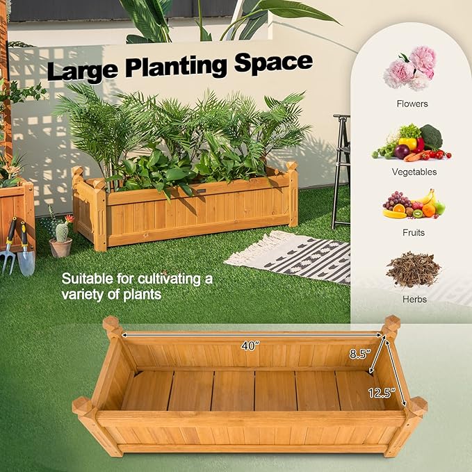 S AFSTAR Wooden Raised Garden Bed, Outdoor Rectangular Plant Box W/Drainage Holes, Wood Raised Planter for Vegetable Fruit Flower, Rise Planter Container for Yard Patio Garden 43.5" L x 16" W x 14" H