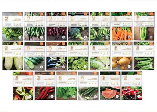 Bentley 20 Pack Garden Seeds for Planting - Non GMO Vegetable Variety Pack for Indoor and Outdoor Growing