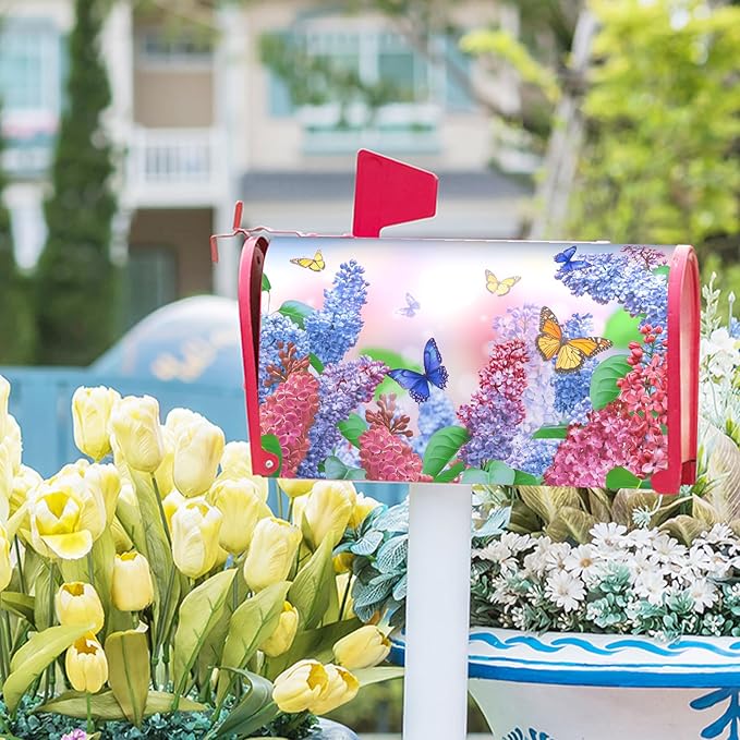 Spring Flower Mailbox Covers Magnetic Standard Size 21 X 25.5 Inch Butterfly Magnetic Mailbox Cover Summer Floral Mailbox Wraps Post Box Cover Decoration Outdoor Garden Home Yard Outside