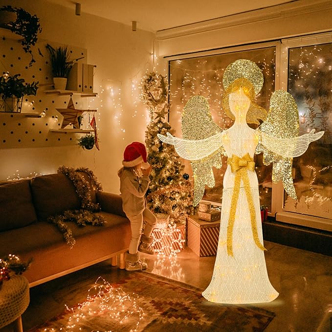 Taman Lighted Christmas Angel, 4 ft Warm Lights Glittered Angel for Outdoor Christmas Holiday Home Lawn Yard Garden Decoration
