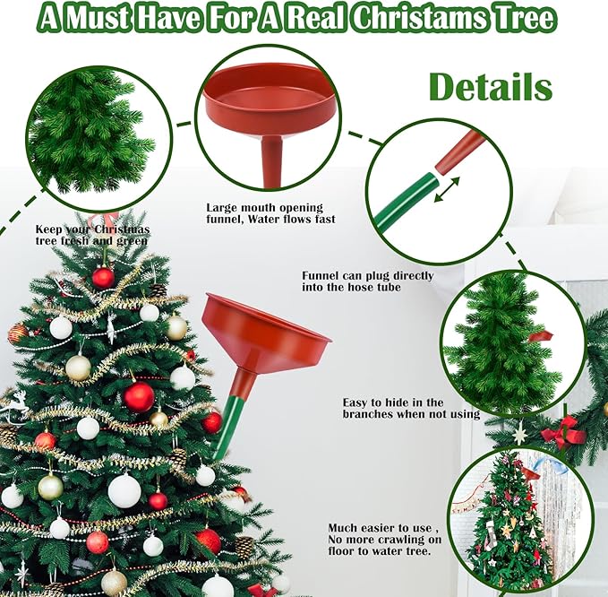 1 Set Christmas Tree Watering System, Large 5.5" Dia Christmas Tree Watering Funnel with 5feet Long Hose Xmastree Watering Device Easy Assembly Plant Watering Tool for Indoor Outdoor Xmas Tree