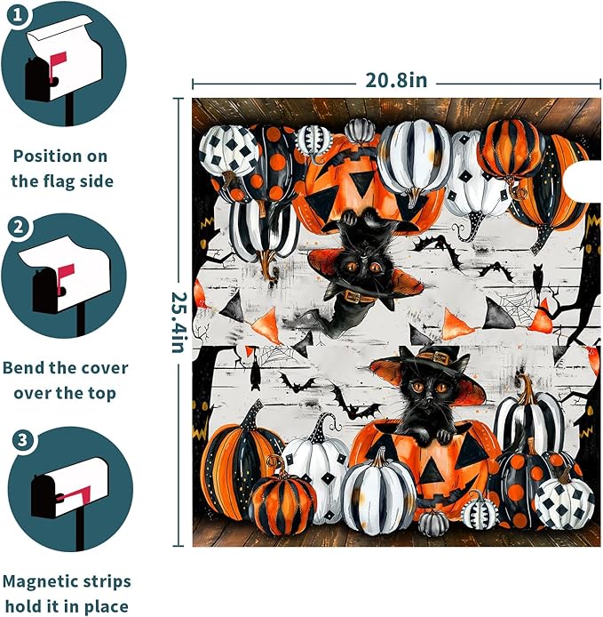 Halloween Mailbox Covers Magnetic Fall Pumpkin Mailbox Covers Magnetic Standard Size 25.5" X 21" Autumn Halloween Mailbox Post Cover Letter Box Cover Home Garden Decor for Outside Decoration
