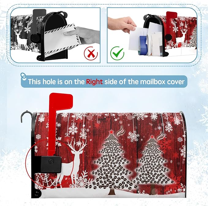 Christmas Mailbox Cover Christmas Tree Winter Snowflake Pine Oversized Mailbox Wrap Poinsettia Christmas Tree Wood White Snow Letter Post Box Cover Decor Large Size 25.5 X 21 Inch