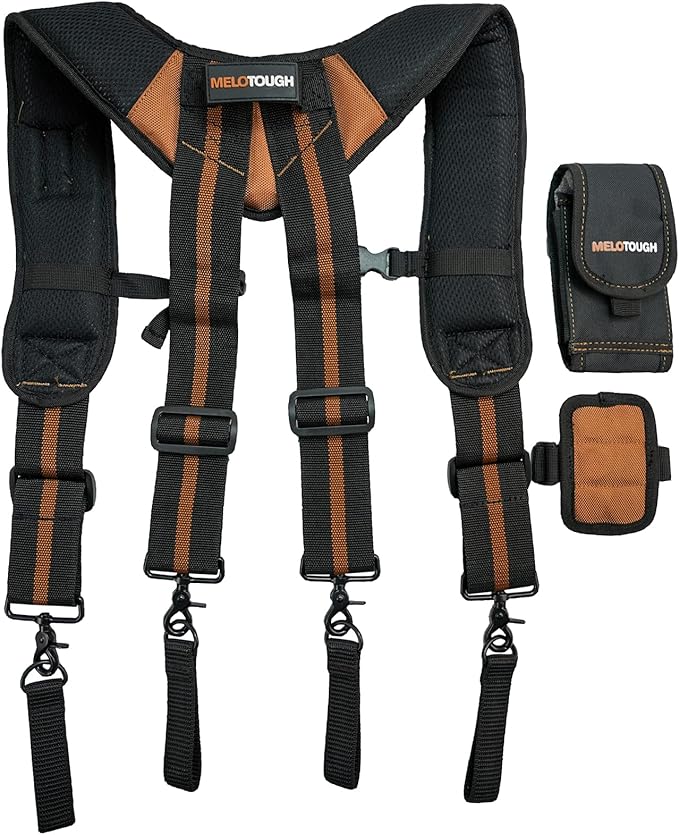 MELOTOUGH Magnetic Tool Belt Suspenders with Magnetic WristBand for Work Belt Padded Suspenders Constrcution
