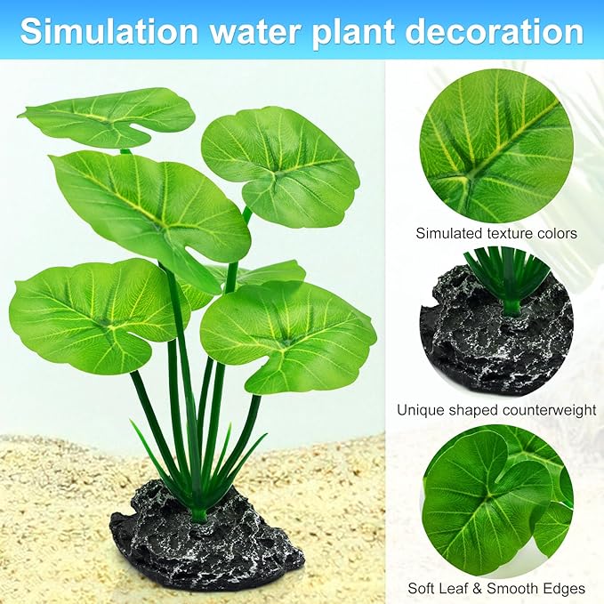 Artificial Fish Tank Decorations Plants, Aquarium Decor Plant Plastic Realistic Silk Plants for Fish Tank Betta Leaf Pad Hammock for Small Tank, Goldfish 1PCS