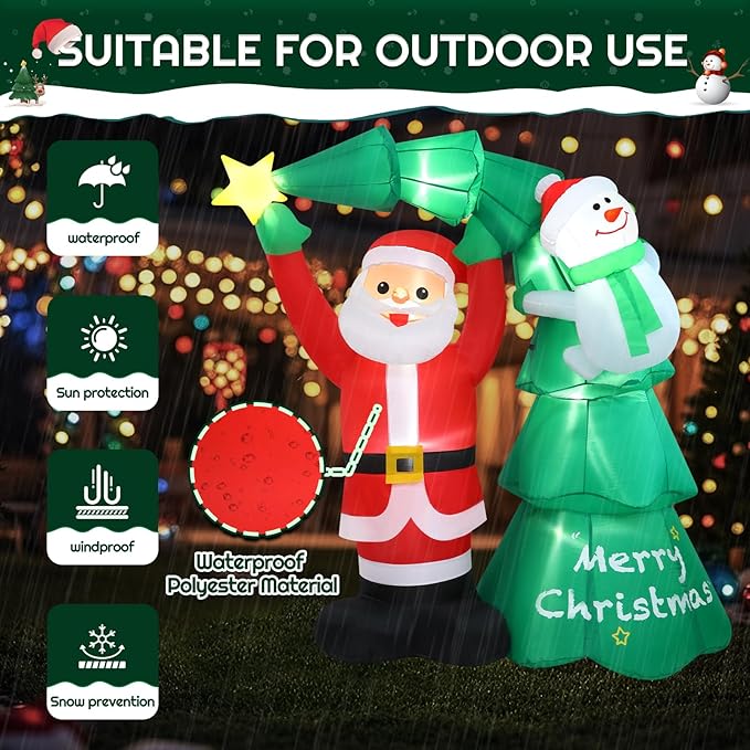 6FT Christmas Tree Santa Claus Inflatables Outdoor Christmas Indoor Trees Snowman Blow Ups Yard Decorations Inflatable Ouside Xmas Funny Blow Ups Yard Decorations for Party Garden Lawn Holiday Decor