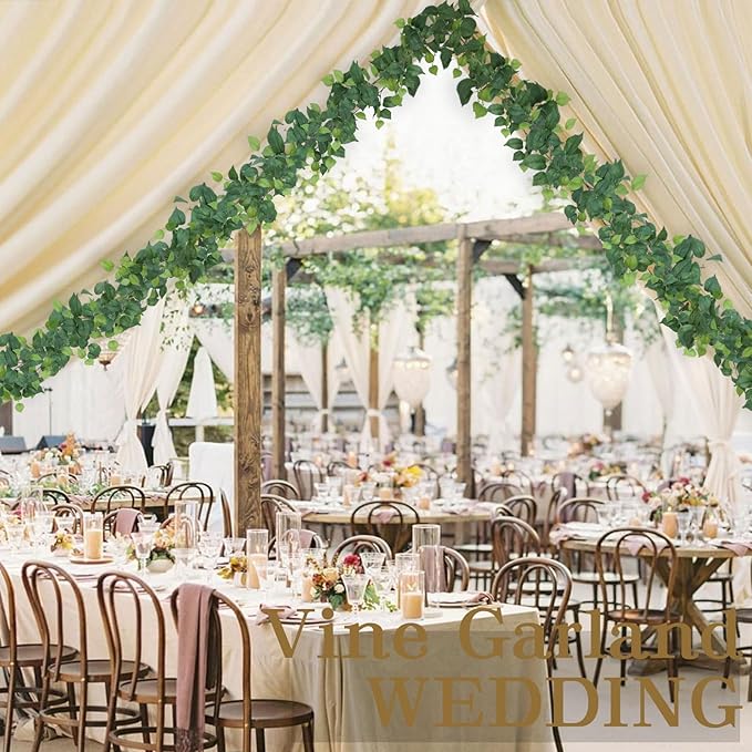 mizii 5 Pack 365" Artificial Scindaps Vines Garland Fake Vine with Silk Green Leaves Faux Hanging Plants Greenery Decoration for Bedroom Wall Party Wedding Room Home Decor