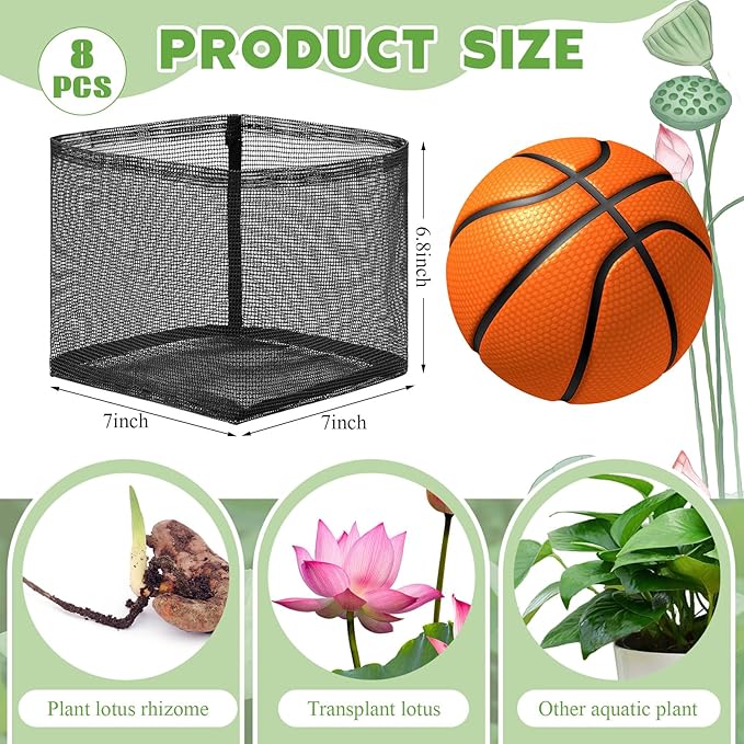 8 Pcs Pond Plant Baskets, Square Reusable Aquatic Planting Bags Breathable Mesh Garden Water Plant Pot for Water Lily Gladiolus Bog and Terrestrial Plants (7 Inch)